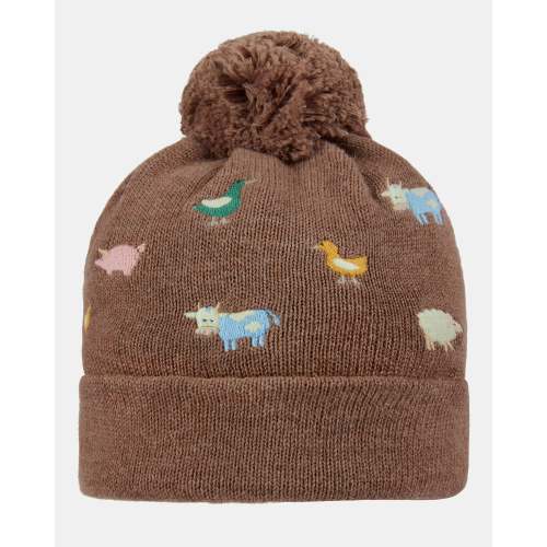 Baby Beanie | Brown Farm Animals | Certified 100% Organic Cotton Yarn | Toshi