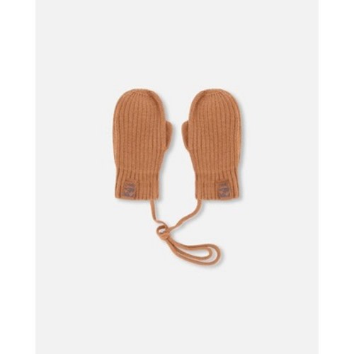 Deux par Deux Unisex Baby Knit Mittens with Cord Brown - 18-24 Months