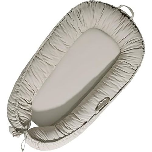 Baby Lounger - Baby Lounger for Newborn 0-24 Months, Soft Breathable Cotton Infant Lounger Cover, Portable Baby Nest for Travel, Newborn Essentials (Silver)