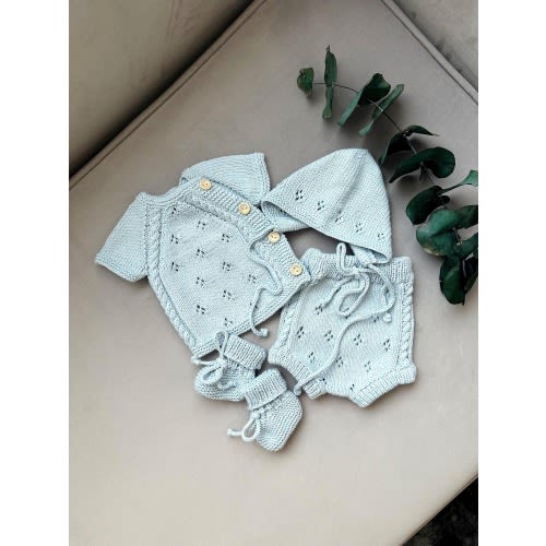 Hand Knit Organic Cotton Newborn Set, Summer Coming Home Outfit, Baby Shower Gift