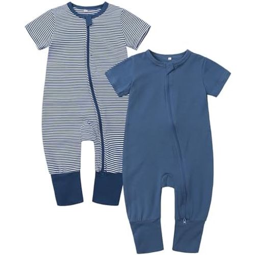 Baby Boy Girl Infant Rompers Short Sleeve Cotton Zipper Footless Summer