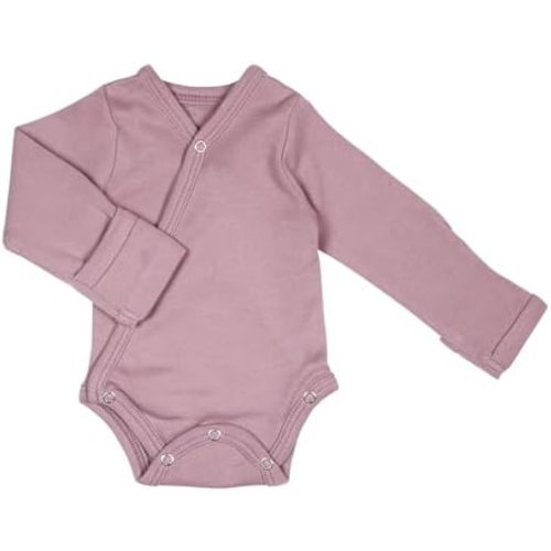 L'ovedbaby Unisex Baby Organic Cotton Long Sleeve Kimono Bodysuit, GOTS Certified, Side-Snap Wrap Onesie with Mitten Cuffs