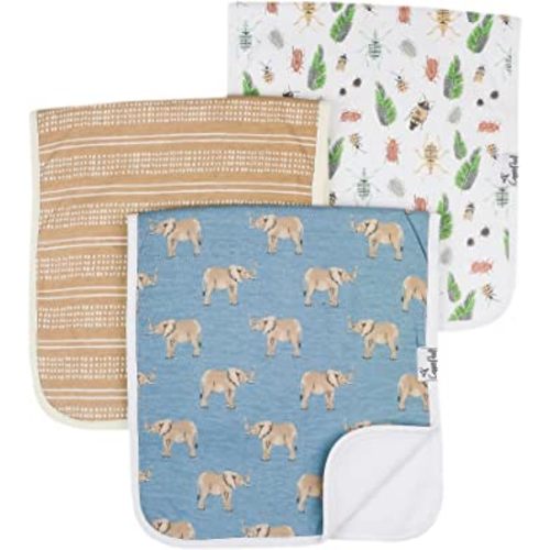 Copper Pearl Premium Baby Burp Cloths - 3-Pack Large Cotton Burp Cloths, Extra Soft Spit Up Rags with 3 Absorbent Layers, Perfect for Baby Boy and Baby Girl Gifts (21" x 10" Size, Peanut Set)