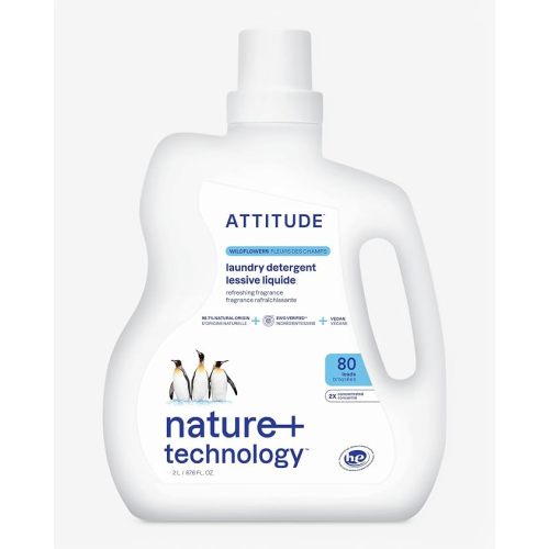 ATTITUDE Liquid Laundry Detergent, EWG Verified, HE Compatible, Plant-Based & Vegan, Natural Laundry Soap, Wildflowers, 80 Loads, 67.6 Fl Oz