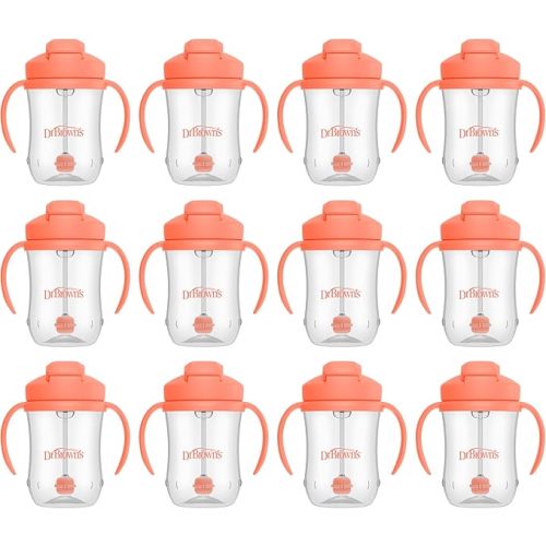 Dr. Brown's Milestones Baby's First Straw Cup, Training Cup with Weighted Straw, 9 oz/270 mL, BPA-free, 6m+, Coral/Olive Green, 2-Pack