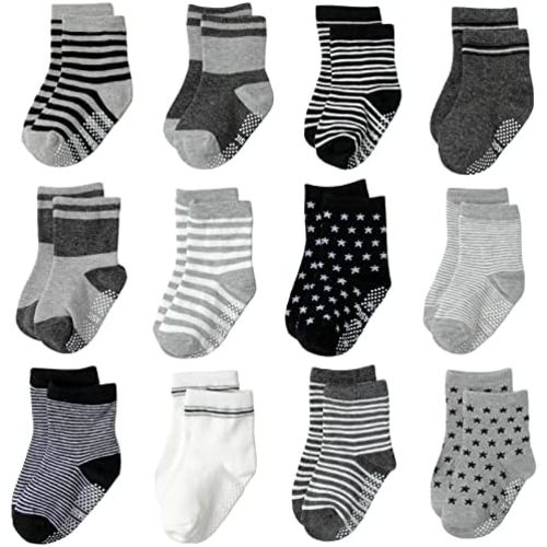 Non Slip Grip Ankle Baby Socks 12 Pack for Toddler Boys and Girls Kids,Infant Cute Cotton Baby Socks