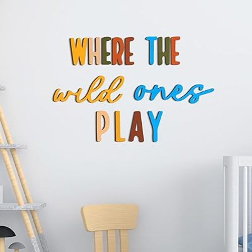 Wenqik 14 Pcs Playroom Wall Decor Where The Wild Ones Play Nursery Sign Colorful Playroom Decor Wooden Wall Art Decoration Bedroom Word Sign for Kids Toddler Toy Room Boys and Girls Home Kindergarten