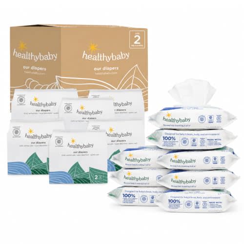 Healthybaby Diapers (Size 2, 186 Count) + Baby Wipes (8 Packs) | EWG Verified & Microbiome-Friendly. Plant-derived materials. 12-hour leak protection. TCF. Ideal for sensitive skin