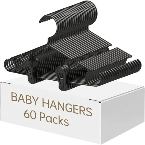 Nursery Baby Hangers with Clips, 20 Newborn Kids Plastic Clothes Hangers for Toddler Pants – with 40 Clips for Children's Clothes Packs(White,60 Packs) (60, White)