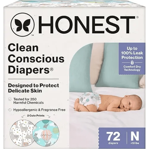 The Honest Company Daytime Diapers, All the Alpacas, Size Newborn, 72 Count