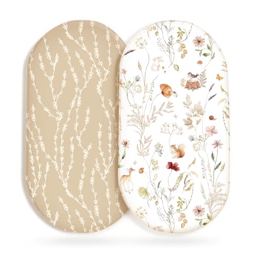 GRSSDER Ultra Soft Bassinet Sheets 2 Pack, Stretchy Breathable Knit Bassinet Mattress Sheets for Baby, Universal Fitted Baby Cradle Moses Basket Oval Rectangle Mattresses Safe and Snug, Stylish Print
