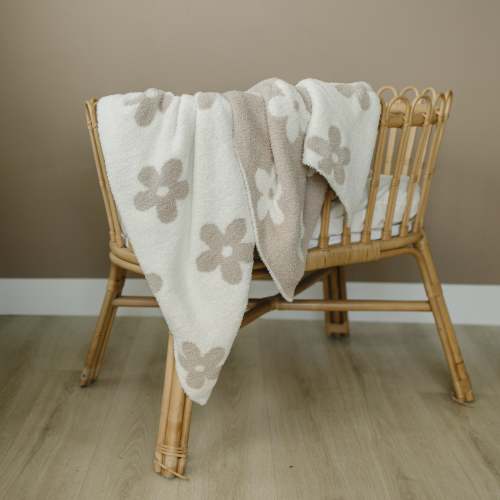 taupe daisy plush blanket