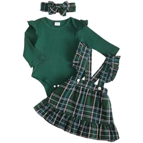 Kucnuzki Newborn Baby Girl Clothes Toddler Long Sleeve Ruffle Romper Top Infant Skirt Set Little Girl Overall Dress