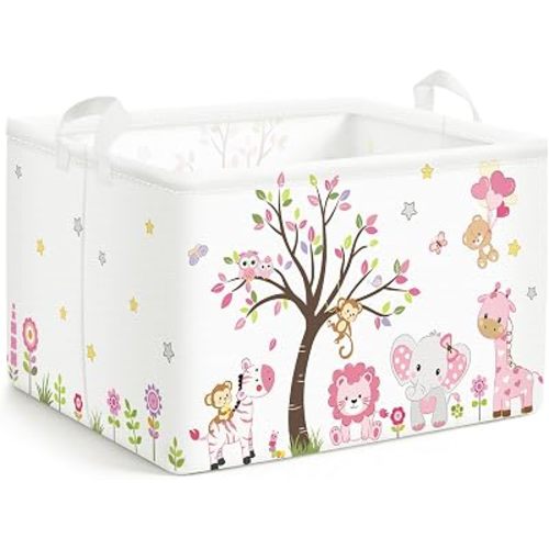 Clastyle Kid Storage Basket Pink Animal Foldable Toy Organizer Bin, 21L