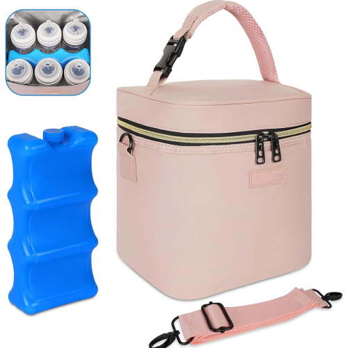 Breast Milk Cooler Travel Bag, Breastmilk Cooler Bag With Ice Pack - Fits 6 Baby Bottles Up To 9oz, Insulated, On-The-Go With Strap, Black - For Nursing Moms, Daycare