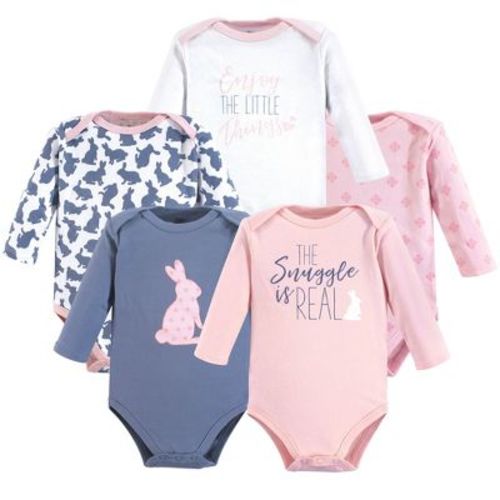 Yoga Sprout Baby Girl Cotton Long-Sleeve Bodysuits 5pk, Snuggle Bunny, 3-6 Months