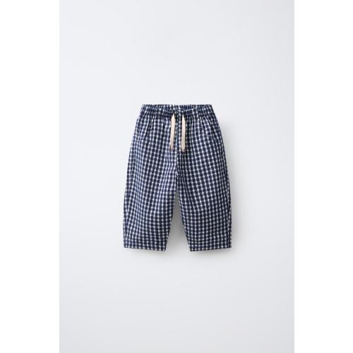 GINGHAM BAGGY PANTS - Navy blue | ZARA United States