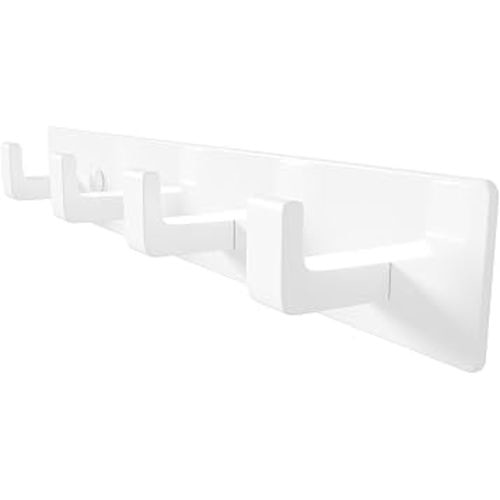White Coat Rack Wall Mount - 12.5 inch Modern Metal Hook Rail with 4 Right-Angle Hooks, Drill-Mounted Organizer for Coats, Hats, Bags in Entryway, Bathroom, Bedroom (1 Pack)