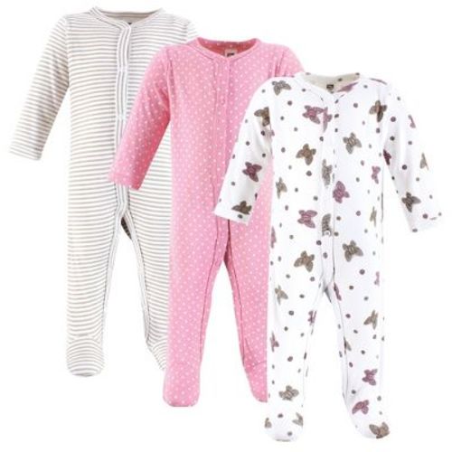 Hudson Baby Infant Girls Cotton Sleep and Play 3-Pack, Rose Butterfly, 6-9 Months