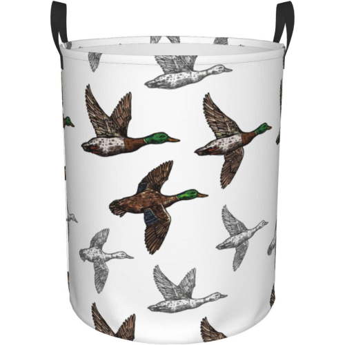 Duck Mallard Wild Bird Round Laundry Basket Dirty Clothes Hamper Waterproof Laundry Hamper Toy Cloth Storage Basket For Room Decor