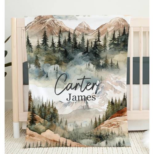 Personalized Mountain Blanket - Forest Nursery - Boho Neutral Blanket - Baby - Toddler - Child Blanket - Baby Shower Gift - Minky Blanket