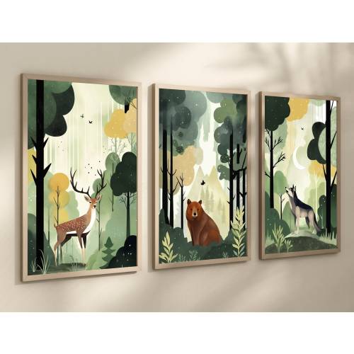 Woodland Animal Nursery Prints: Forest Theme Wall Art, Set of 3