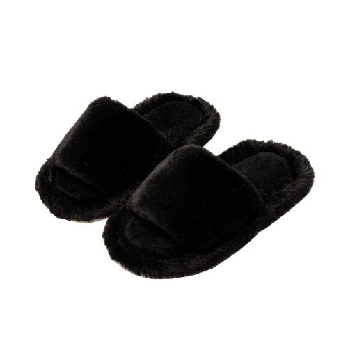 Xfvqtps Fuzzy Slippers for Womens Open Toe Solid Color Simplicity Fashion Fluffy Plush Non Slip Indoor Outdoor Warm Winter Cozy Fluffy Slippers Black