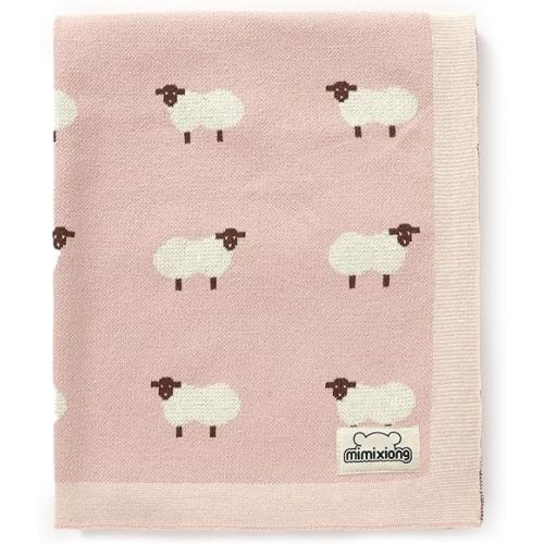 mimixiong Baby Blanket Knit 100% Cotton Toddler Blankets for Boys and Girls with Cute Sheep Size 30 x 40 inches Light Pink