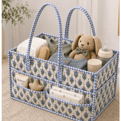 Custom Baby Name Diaper Caddy, Cotton Nursery Storage Basket, Quilted Organizer Bin, Newborn Baby Shower Gift For Mom