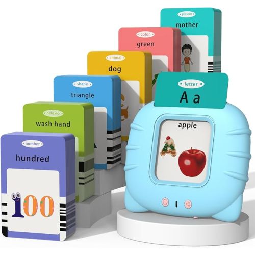 Startcan Spanish & English Talking Flash Cards for Toddlers 1 2 3 4 5 6, Audible Toys for Kids to Learn Spanish - 258 Cards and 516 Words(Blue)