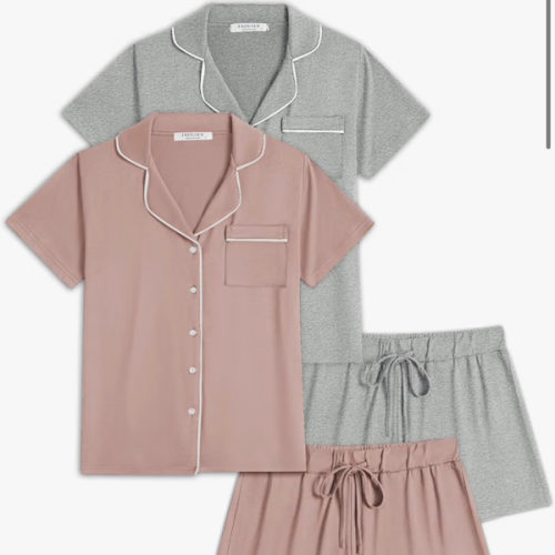 Ekouaer Womens Pajamas Set 2 Pack Button Down Summer Short Sleeve Pjs S-XXL