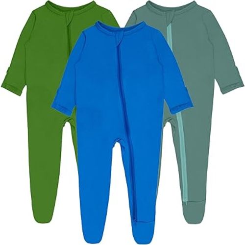 Baby Boy Footed Pajamas with Mittens,Rayon Made from Bamboo Sleepers, 2 Way Zipper Long Sleeve Pjs