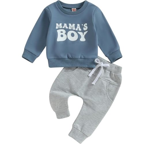 Toddler Baby Boy Clothes Mamas Boy Fall Winter Outfit Long Sleeve Letter Sweatshirt Plaid Jogger Pants Newborn Set