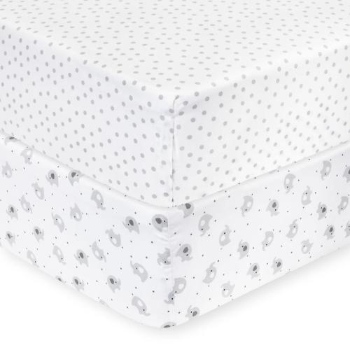 Koala Baby 2 Pack Grey Elephant/Dot Percale Fitted Crib Sheet