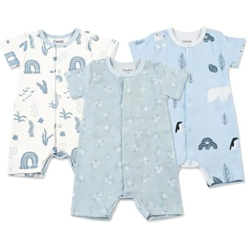 Baby Romper 3-Pack, 100% Cotton Short Sleeve Outfit for newbron