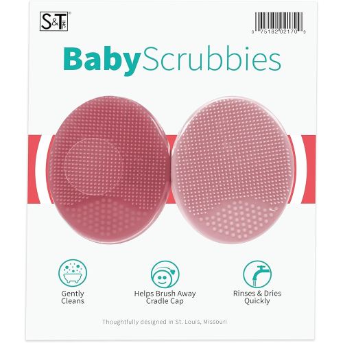 S&T INC. Exfoliating and Massaging Cradle Cap Bath Brushes for Baby, Silicone - 2 Inch x 2.5 Inch, Pink, 2 Pack