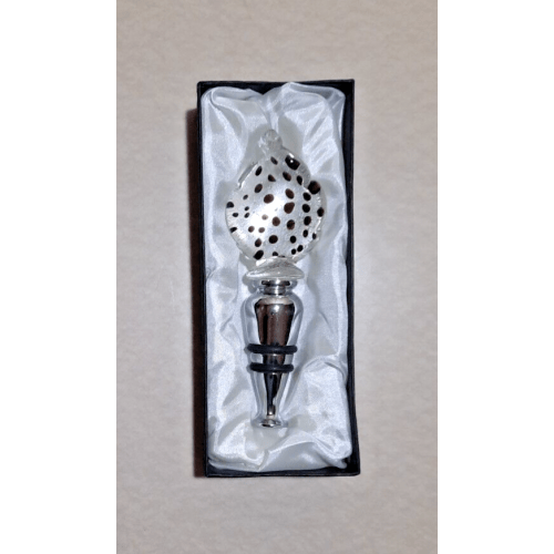 Unique Handblown Glass Wine Bottle Stopper Silver And Brown In Original Box