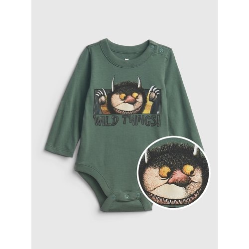 Baby Organic Cotton Graphic Bodysuit in wild things forest green, size: 3-6 M