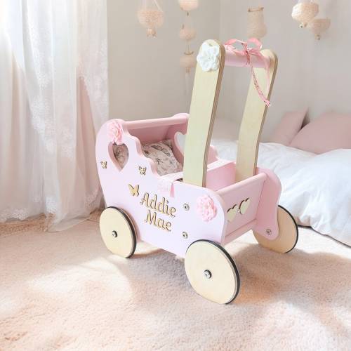 personalized doll carriage, doll buggy with name, baby walker for toddler, handmade push toy, one year old toy, 1st birthday girl toy, cart