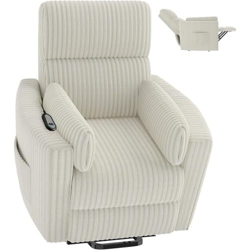 homeokay Power Lift Recliner Chair, Electric Chair for Elderly Round Plush Faux Fur with Footrest, White