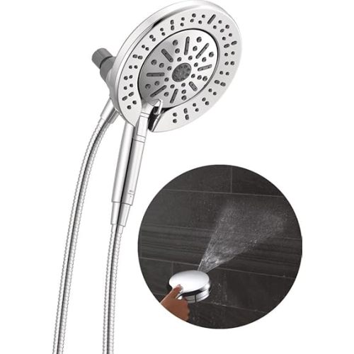 Delta 6-Setting In2ition 2-in-1 Dual Shower Head with Handheld High Pressure ProClean Spray, Chrome Detachable Shower Head with Hose, 1.75 GPM Flow Rate, Chrome 75655