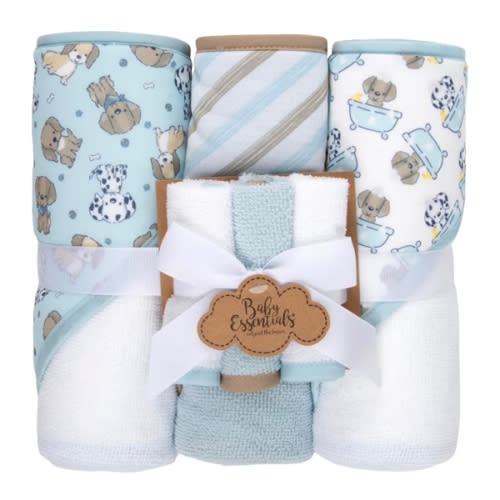 Baby Bath Essential Hooded Baby Bath Towel and Washcloth 6 Piece Set for Newborns, Infants & Toddlers, Boys & Girls Baby Hooded Towels Set (Puppy Dogs)