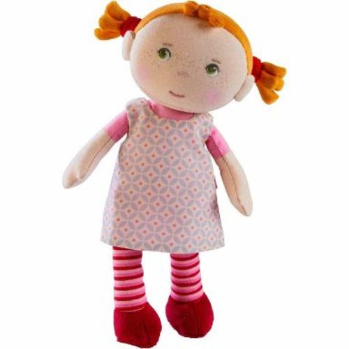HABA Soft Baby Doll Roya - 10" Rag Doll with Red Pigtails, Pink Dress - Machine Washable HABA Doll - Ideal Soft Doll for 2 Year Old Girls