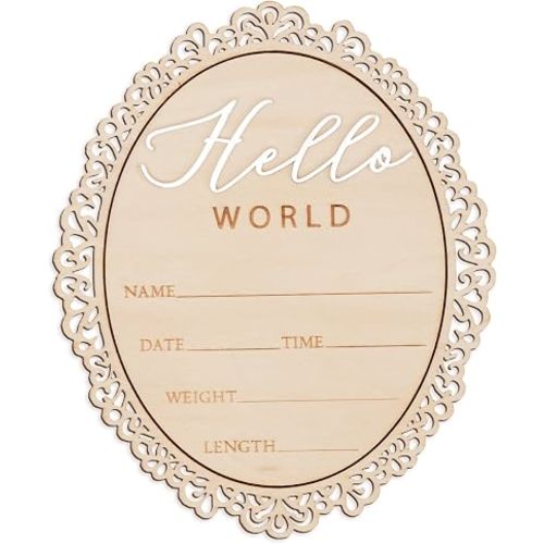 Hello World Baby Announcement Plaque, Wooden Newborn Sign, Hospital Photo Prop, Birth Announcement Decor, Nursery Room Decoration (D31)