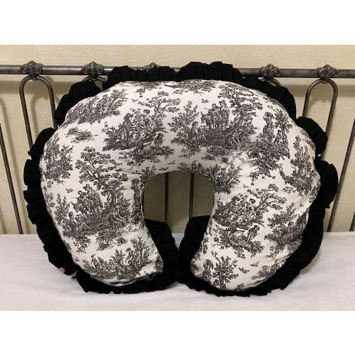 Black Toile Nursing Pillow Cover with Ruffle