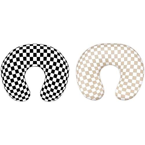 DILIMI Nursing Pillow Cover, Soft Removable Pillow Cases for Baby Girl and Boy, Light Brown & Black Checkerboard