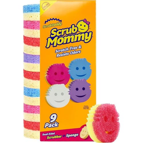 Scrub Daddy Scrub Mommy Kitchen Sponges for Dishes & Wiping Spills - Dual-Sided Dish Scrubber Sponge for Cleaning - Multi-Colored Bulk Pack - Stain & Odor Resistant (9 Count)