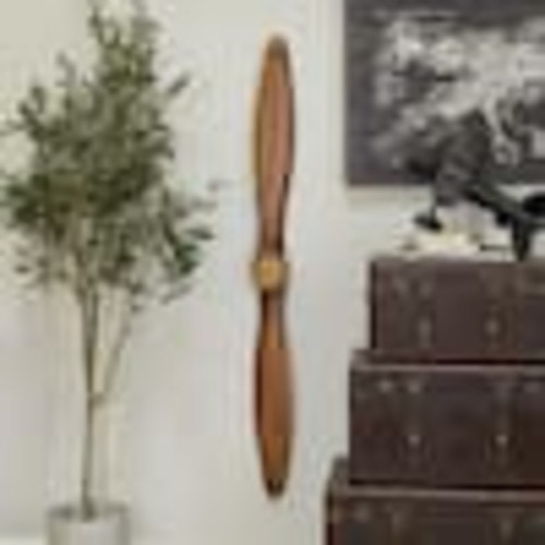 Litton Lane 5 in. x 56 in. Metal Brown 2 Blade Airplane Propeller Wall Decor with Aviation Detailing 042322