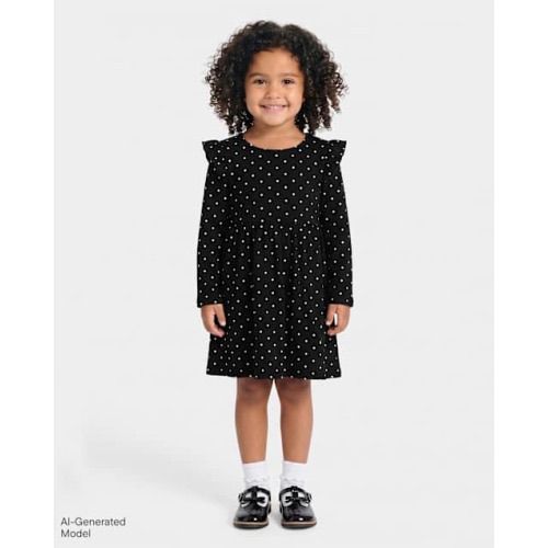Baby And Toddler Girls Polka Dot Flutter Dress - Black