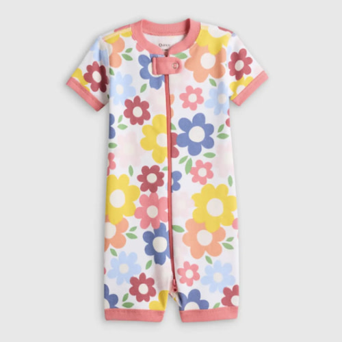 100% Organic Cotton Shortie Onesie Pajama in Pop Floral